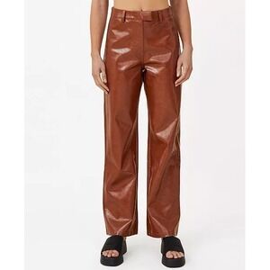 NWT Cotton On Arlow Straight Vegan Leather Pants‎ Size 4 High Rise Autumn Brown